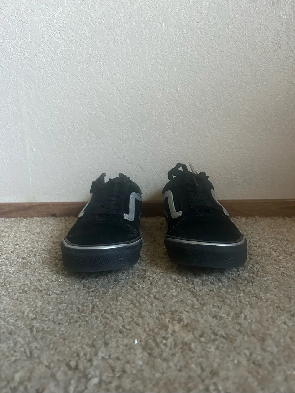 Vans Old Skool Black Silver Canvas Suede Skate Shoes Mens Size 8 Low Top Used